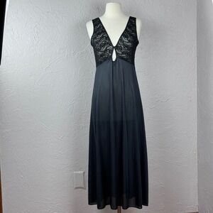 Vintage 90's Goth Black Slip Dress lace bow Medium Gothic Dark Romantic